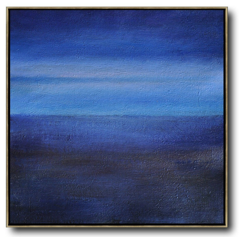 Oversized Abstract Landscape Painting,Hand Painted Acrylic Painting,Dark Blue,Sky Blue,Black - Click Image to Close